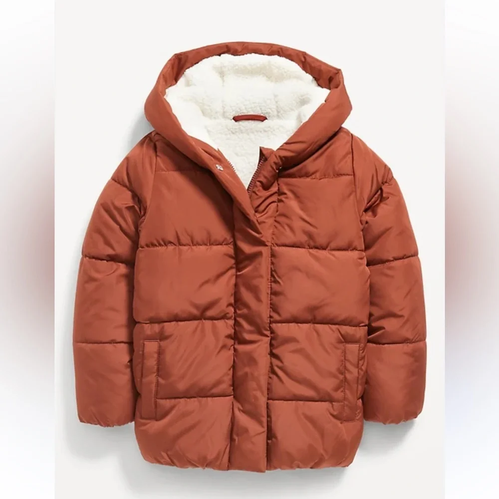 Old Navy Girls Cocoon Sherpa Lined Hooded Puffer Coat Size 8 M